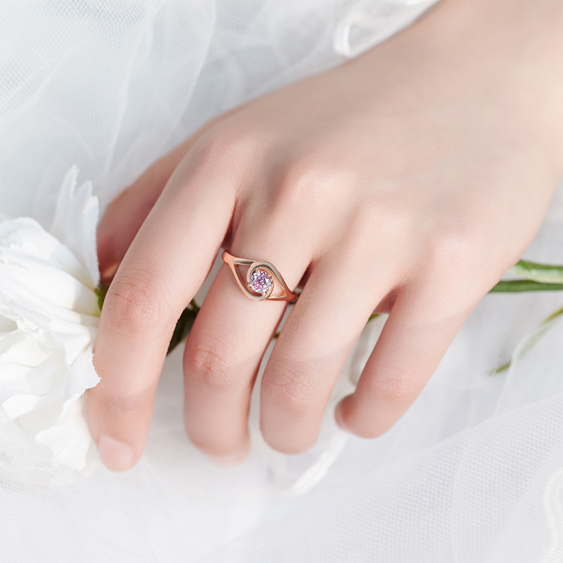 GIGAJEWE 5MM 0.5ct Sakura Pink color 9K/14K/18K Rose Gold Ring ,Moissanite Ring , Gold Anniversary Ring
