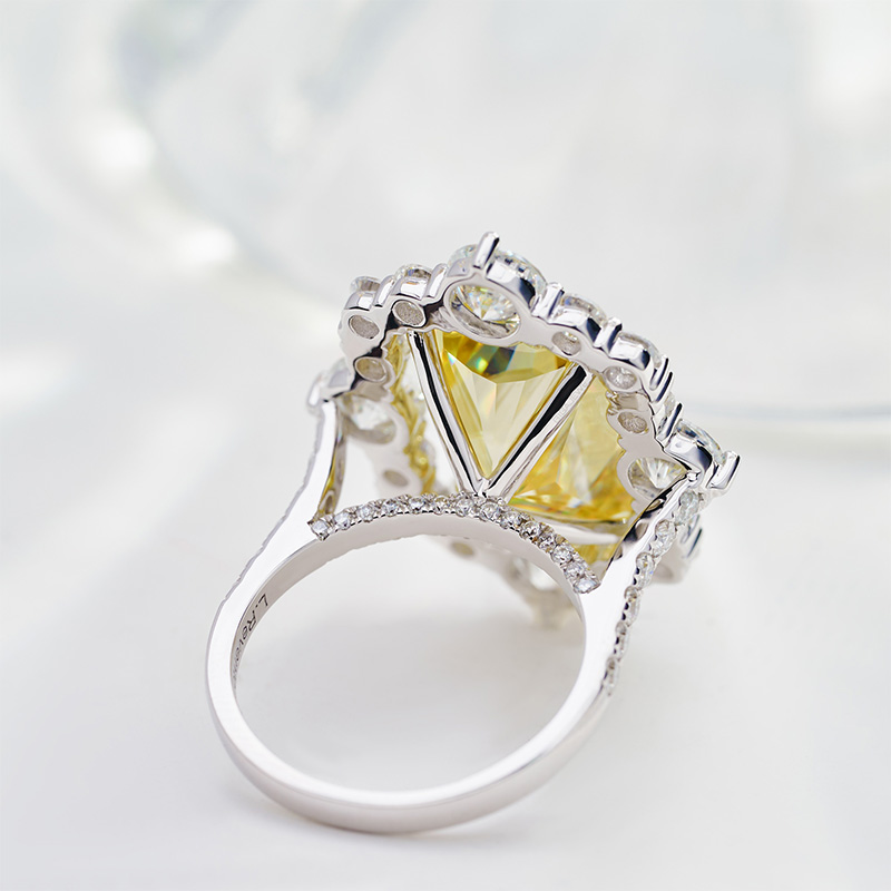GIGAJEWE 10ct White Gold 9K/14K/18K 10*14mm Radiant Cut Yellow Color Moissanite Ring , Gold Engagement Ring,Women gift,Wedding Ring