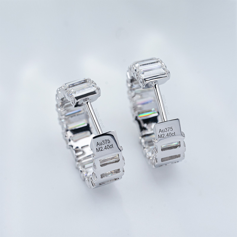 GIGAJEWE 4.8CT 9K/14K/18k 2*4mm Emerald cut White Gold Hoop Earrings with White D color Mossanite white gold earrings Anniversary Gift