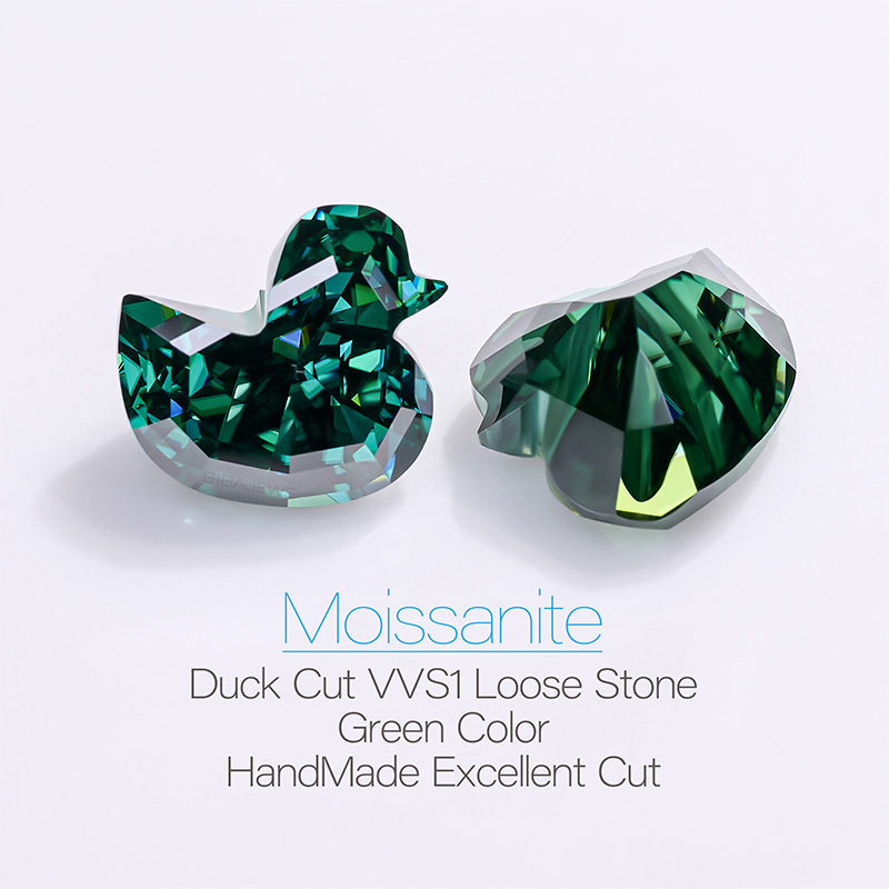 GIGAJEWE Best Manual cut 3ct Green color Duck Cut Moissanite Loose VVS1 by Excellent Cut For Jewelry Making