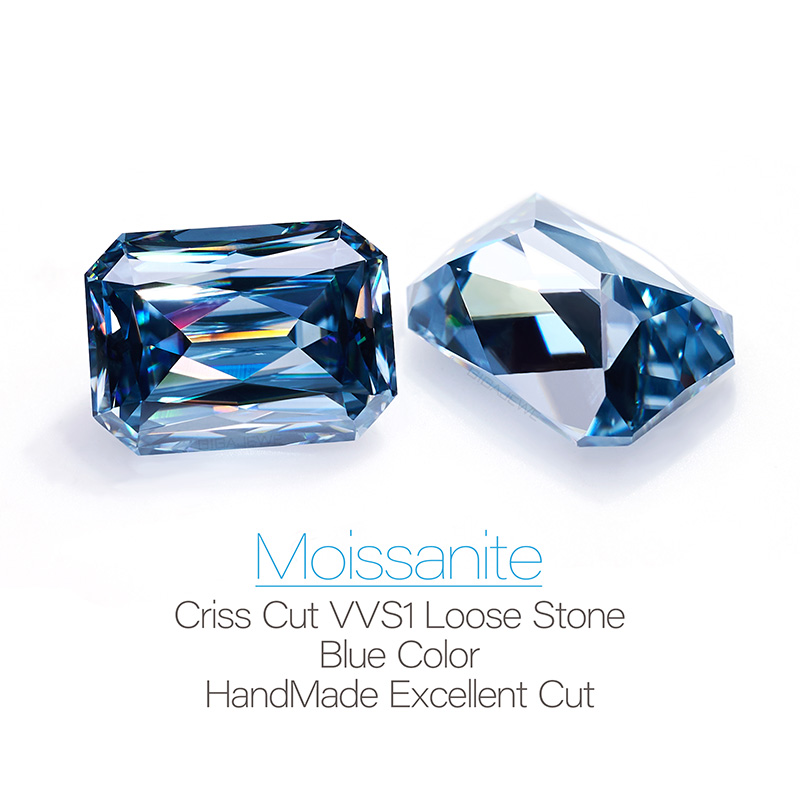 GIGAJEWE Natural Blue color Criss Cut Moissanite Loose Gemstone By Excellent Cut Jewelry Accessries