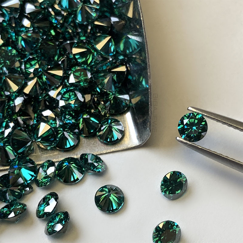GIGAJEWE 4mm Deep Green Color Synthetic Loose Diamond Gemstone Round Cut Moissanite,loose moissanite,Wholesale Moissanite