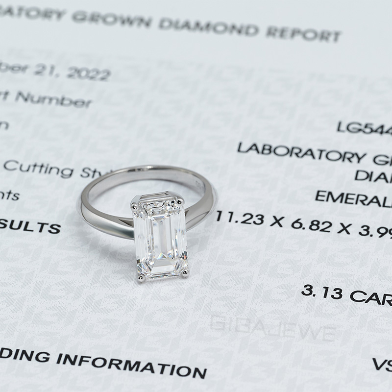 GIGAJEWE Emerald Cut 3.0Ct Lab Grown Diamond 14K/18K/Platinum White Gold DEFGH Color Classic Style Diamond Women Ring