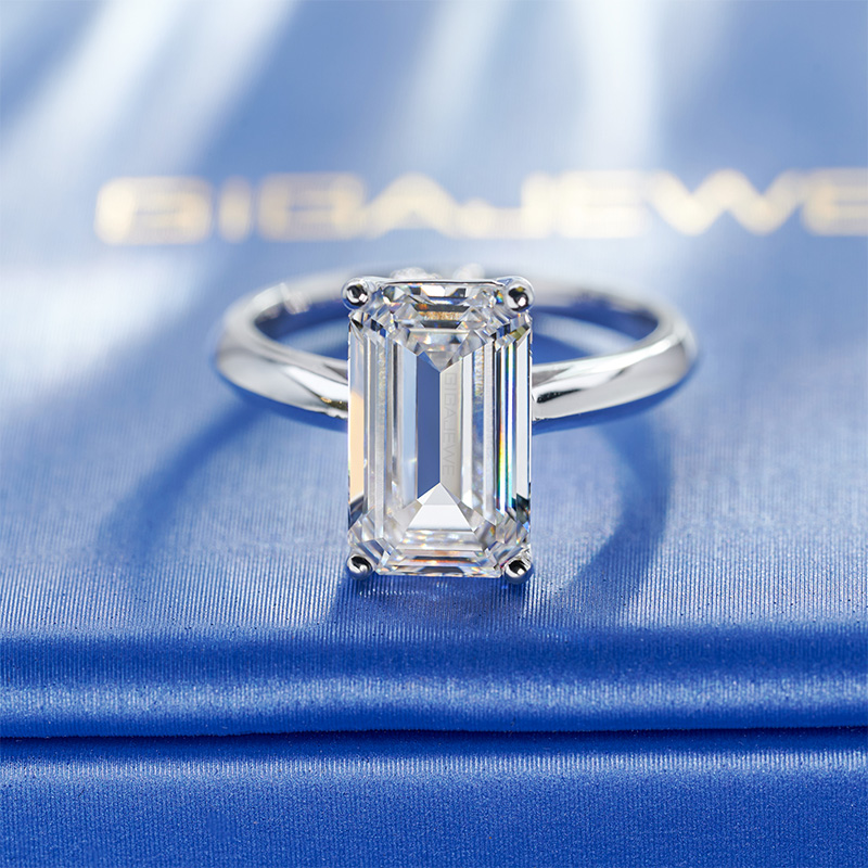 GIGAJEWE Emerald Cut 3.0Ct Lab Grown Diamond 14K/18K/Platinum White Gold DEFGH Color Classic Style Diamond Women Ring
