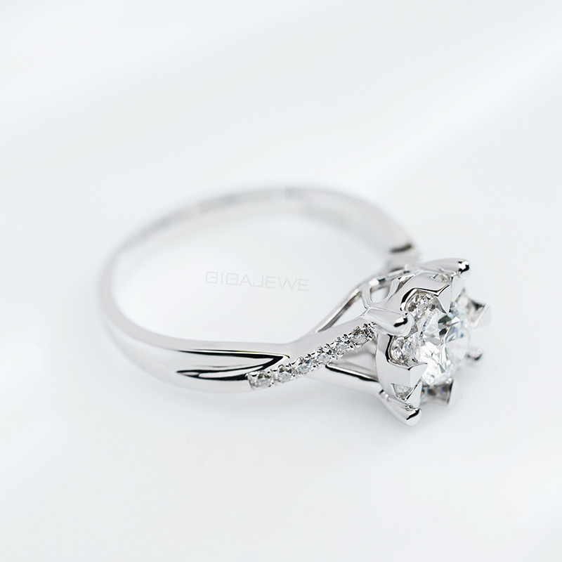 GIGAJEWE Round Cut 0.5Ct Lab Grown Diamond 14K/18K/Platinum White Gold DEFGH Color Halo Style Diamond Women Ring