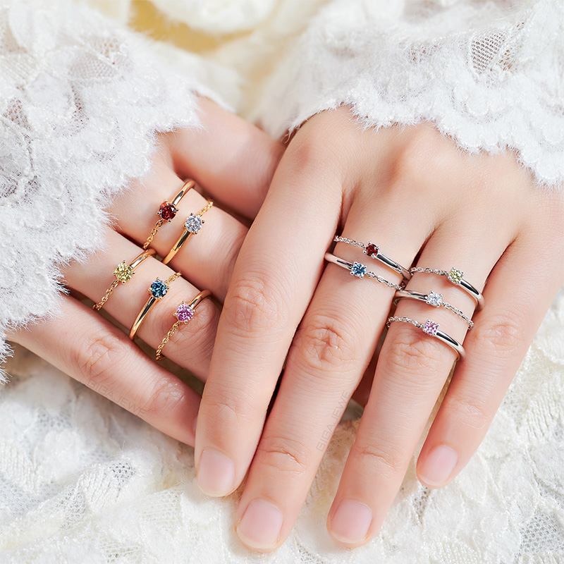GIGAJEWE 0.1ct 3mm Round Cut white Sakura Pink Blue Yellow Color VVS1 Moissanite 925 Silver Ring Diamond Test Passed ,Women Ring ,Engagement Ring