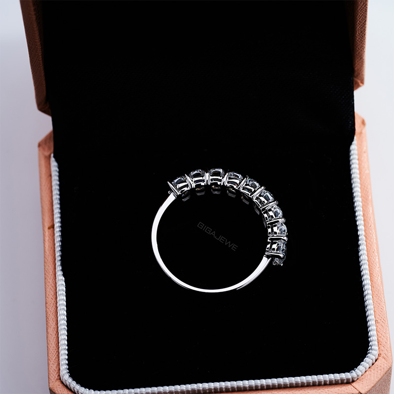 GIGAJEWE 9K/14K/18K White Gold Wedding Ring , White D color Moissanite Engagement Ring, Cushion Cut 3*5mm 0.5ct , Half Enternity Band