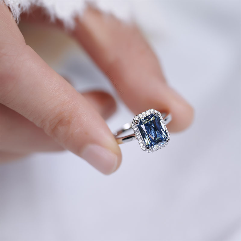 GIGAJEWE 3.0ct 7*9mm Criss Cut Blue Color 9K/14K/18K solid White gold Moissanite Ring, Engagement Ring Wedding Ring