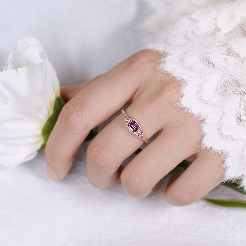 GIGAJEWE 0.5ct 4*6mm Emerald Cut Pink Color 9K/14K/18K solid Yellow gold Moissanite Ring, Engagement Ring Wedding Ring