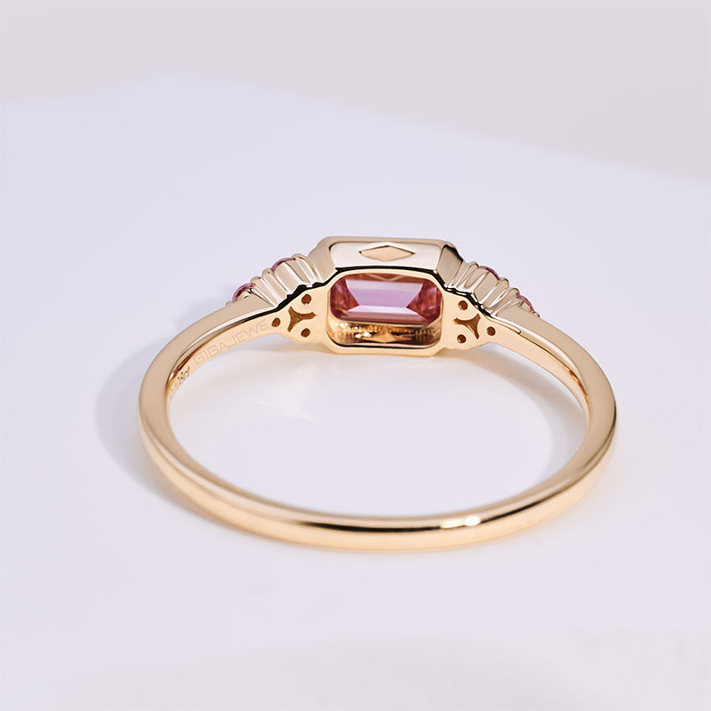 GIGAJEWE 0.5ct 4*6mm Emerald Cut Pink Color 9K/14K/18K solid Yellow gold Moissanite Ring, Engagement Ring Wedding Ring