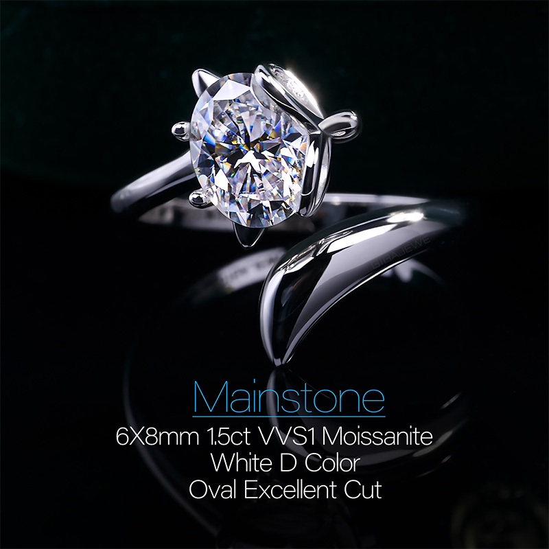 GIGAJEWE Fox Shaped Ring 6X8mm 1.5ct Oval Cut White D Moissanite 925 Silver Diamond Test Passed woman Man Girl Gift With GRA