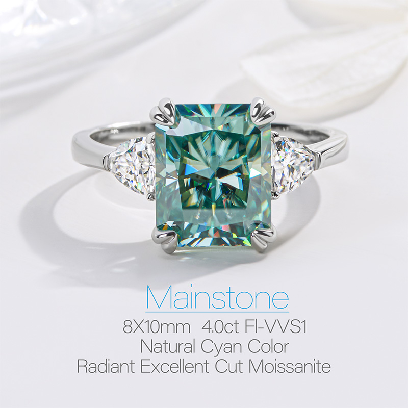 GIGAJEWE Moissanite 8X10mm 4.0ct Radiant Cut Natural Cyan S925 Silver Ring Diamond Test Passed Woman Wife Gift With GRA