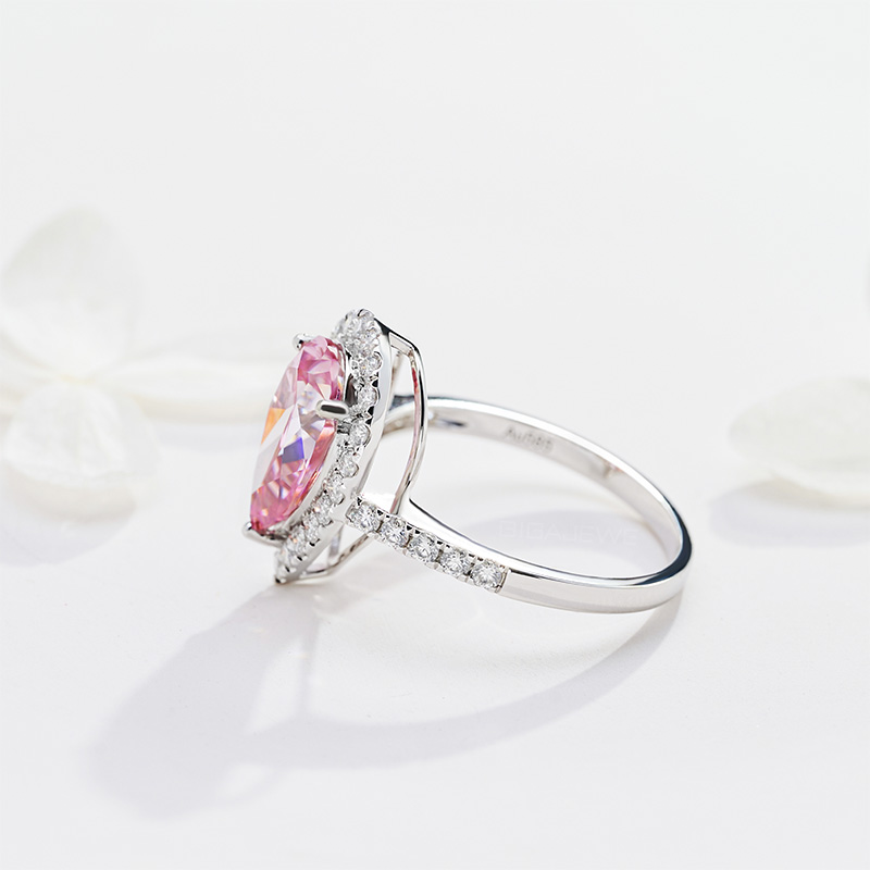GIGAJEWE Moissanite Engagement Ring Sakura Pink 5Ct 9K/14K/18K White Solid Gold Pear Cut D Color With side 1.5ct With Set Wedding Rings
