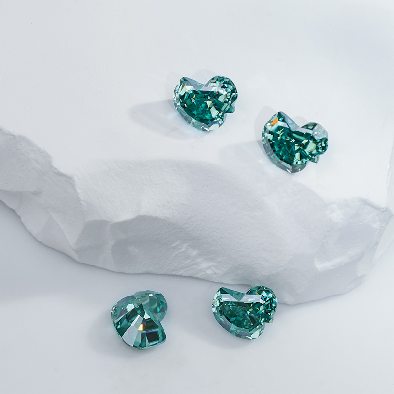 GIGAJEWE Best Manual cut 3ct Blue Green color Duck Cut Moissanite Loose VVS1 by Excellent Cut For Jewelry Making