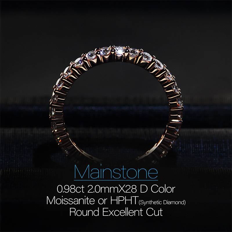 GIGAJEWE Total 0.98ct 2.0mmX28pcs Moissanite Or Diamond HPHT D VVS1 Round Cut 14K Gold Ring Jewelry Woman Girlfriend Gift