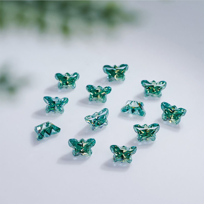 GIGAJEWE Best Manual cut 1-2.5ct BLue Green color Butterfly Cut Moissanite Loose VVS1 by Excellent Cut For Jewelry Making