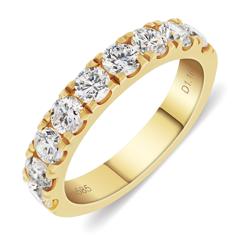 GIGAJEWE 0.9ct 3.0mmX9Pcs D Color CVD/HPHT Diamond VVS1 Round Cut 18K Yellow Gold Alliance Ring Jewelry Girlfriend Gift