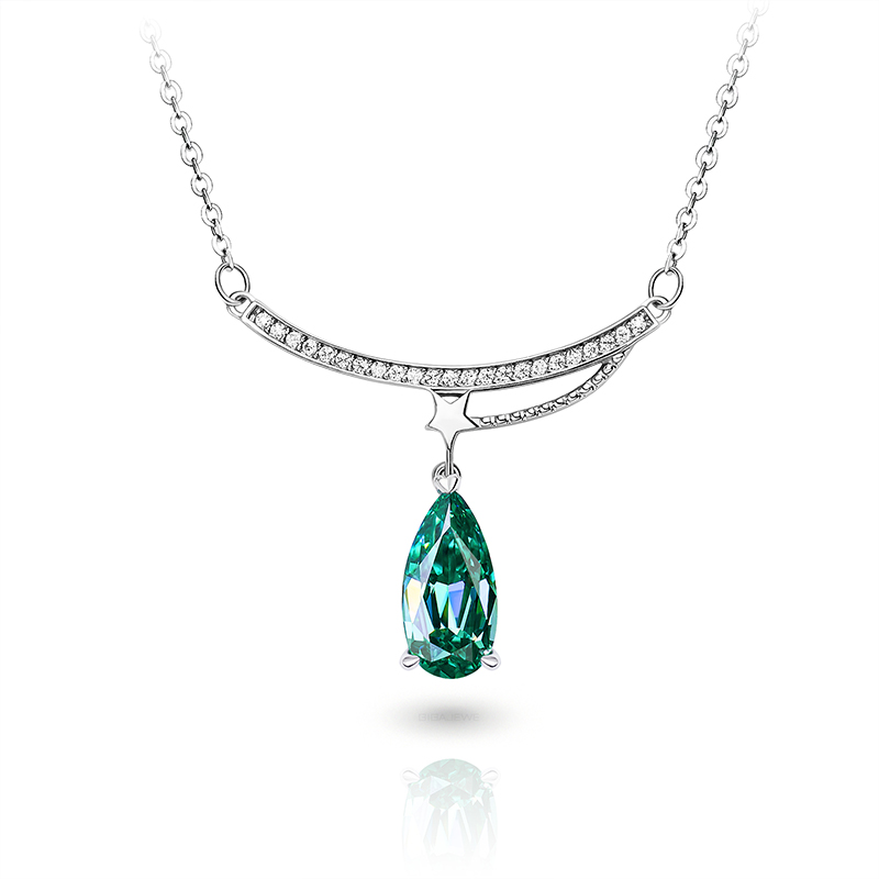 GIGAJEWE 6*12mm 3ct Green Pear cut Moissanite 18K White Gold Plated Silver Pendant Necklace Woman Girl Gift