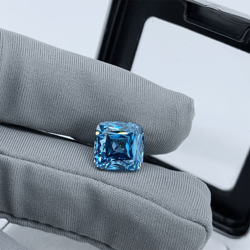 GIGAJEWE CVD lab Grown Diamond 10.2 X 9.75 X 6.73mm 6.502ct Cushion Cut Loose Diamond Blue color polished diamonds