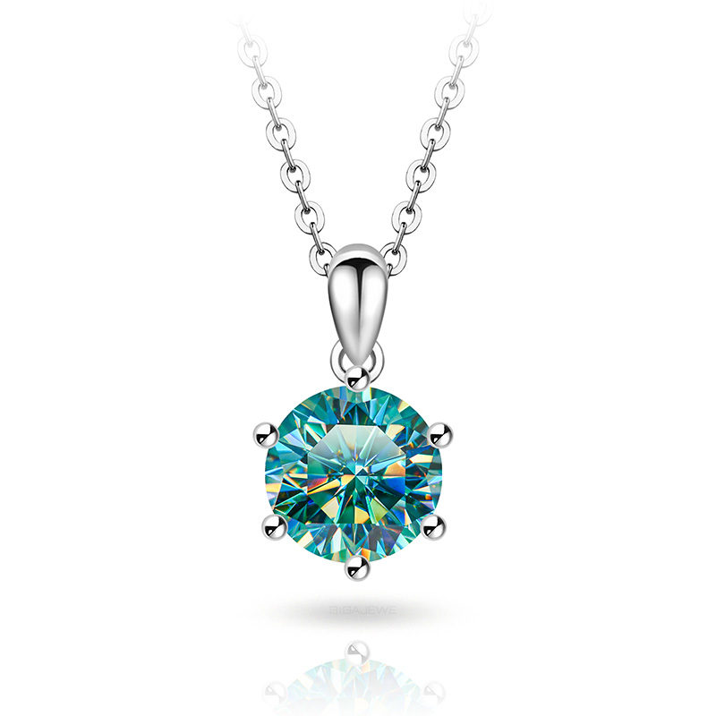 GIGAJEWE Blue Green /White D 2.0ct 8mm VVS Round 18K White Gold Plated 925 Silver Moissanite Necklace Diamond Test Passed Jewelry Woman