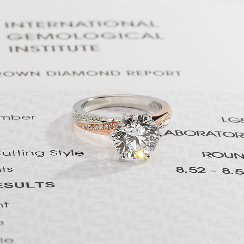 GIGAJEWE 9K/14K/18K Solid Gold Round Cut Diamond Ring 2 Carat Statement Ring Promise Ring 18K Engagement Ring Lab Grown Diamond