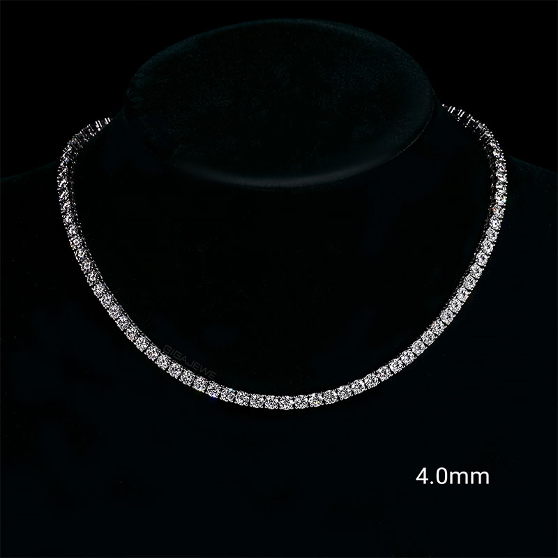 GIGAJEWE 925 silver plated 18K gold 3/4/5mm Round Cut White VVS1 Moissanite Diamond Test Passed Tennis Necklace