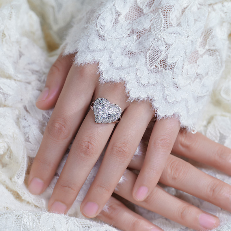 GIGAJEWE Round Cut CVD Lab Grown Diamond 9K/14K/18K/ White Solid Gold Platinum DEF Color Heart Style Diamond Women Ring,Engagement Ring