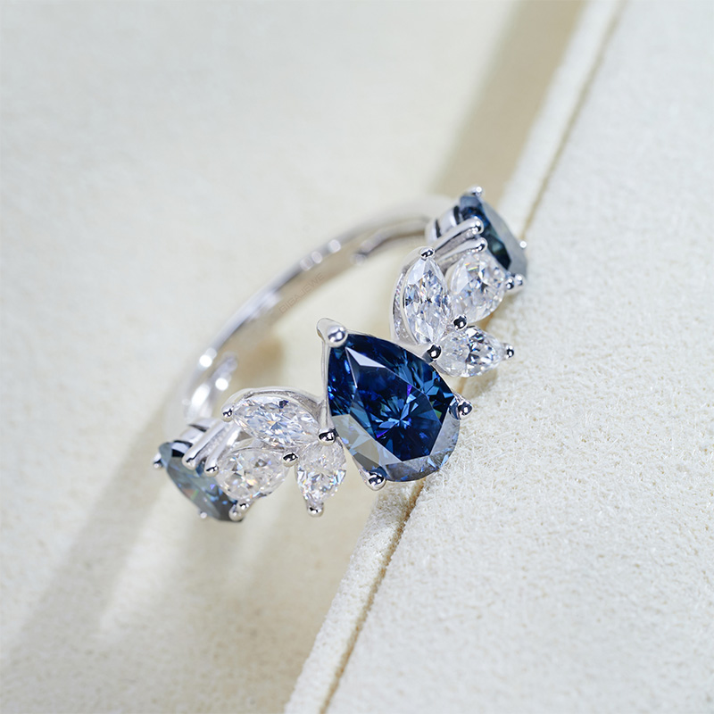 GIGAJEWE 9K/14K/18K White Gold 6*9mm 4.0ct Vivid Blue color Pear Cut Wedding Ring , Moissanite Engagement Ring