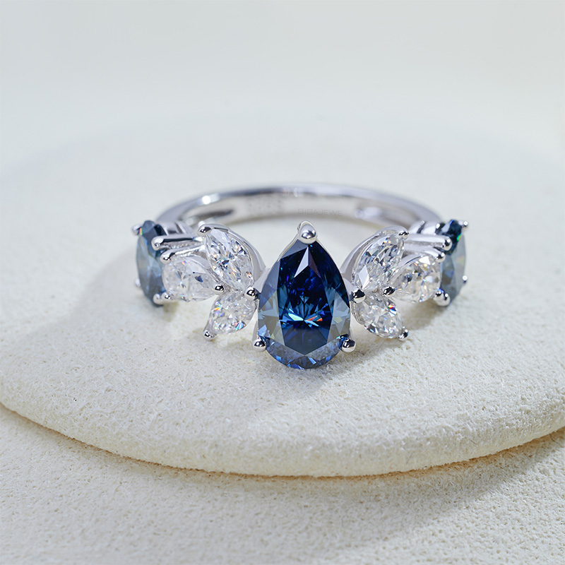 GIGAJEWE 9K/14K/18K White Gold 6*9mm 4.0ct Vivid Blue color Pear Cut Wedding Ring , Moissanite Engagement Ring