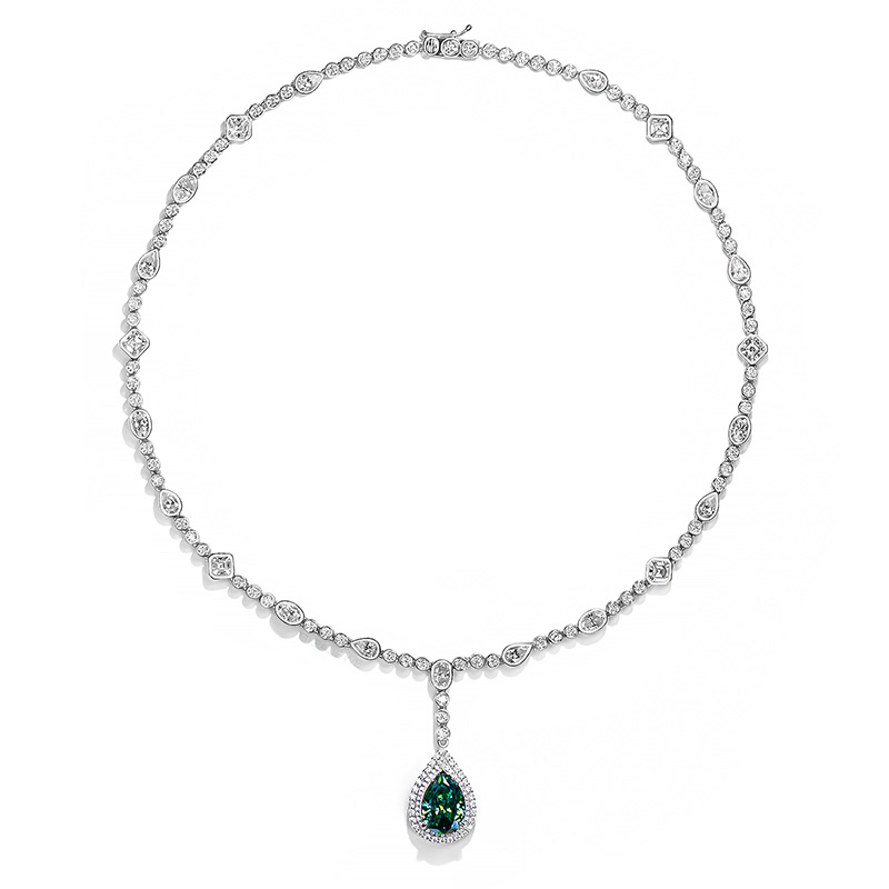 GIGAJEWE Total 23.15ct Plated 18K White Gold Necklace green and 10*14mm Green Pear Cut Moissanite Necklace ,Gold Necklace,Women Gifts