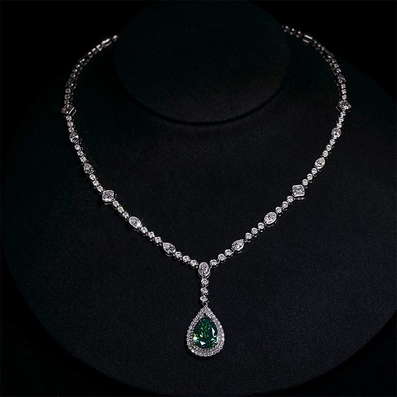 GIGAJEWE Total 23.15ct Plated 18K White Gold Necklace green and 10*14mm Green Pear Cut Moissanite Necklace ,Gold Necklace,Women Gifts