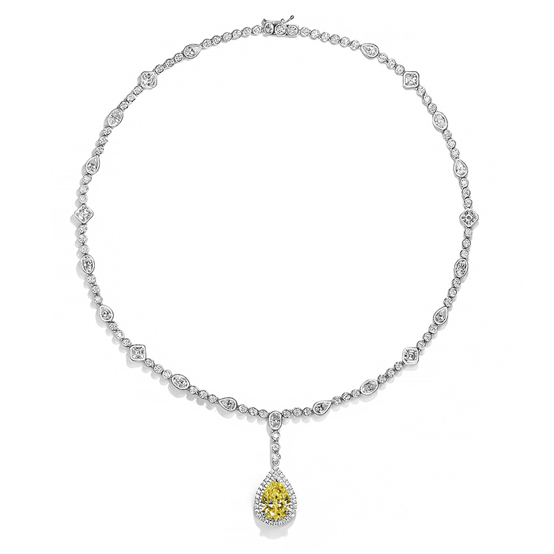 GIGAJEWE Total 23.15ct Plated 18K White Gold Necklace White and 10*14mm Vivid Yellow Pear Cut Moissanite Necklace ,Gold Necklace,Women Gifts