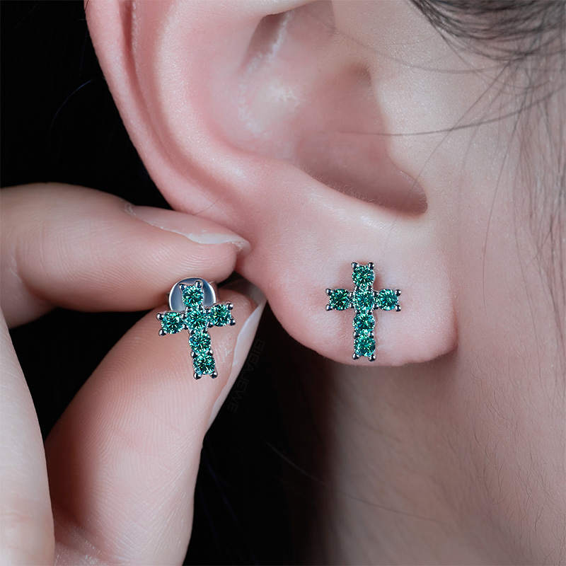 GIGAJEWE Moissanite Natural Green Cross Shaped Earring S925 Silver 18K Gold Plated Diamond Test Passed Jewelry Woman Wife Gift