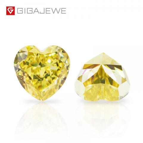 GIGAJEWE Customized Crushed Ice Heart Cut Vivid Yellow VVS1 Moissanite Loose Diamond Test Passed Gemstone For Jewelry Making