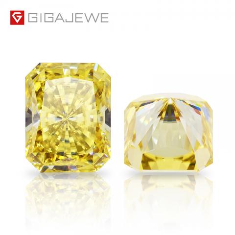 GIGAJEWE Customized Radiant Cut Vivid Yellow VVS1 Moissanite Loose Diamond Test Passed Gemstone For Jewelry Making