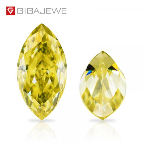 GIGAJEWE Customized Crushed Ice Marquise Cut Vivid Yellow VVS1 Moissanite Loose Diamond Test Passed Gemstone For Jewelry Making