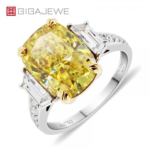 GIGAJEWE Total 10.76ct 10x14mm Vivid Yellow Moissanite VVS1 Crushed Ice Rectangular Cushion Cut 18K White Gold Ring Jewelry