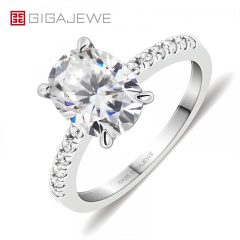 GIGAJEWE 2.0ct 7X9mm D Oval Cut White Gold Plated 925 Silver Moissanite Ring Claw Setting 925 Silver Ring Woman Girlfriend Gift