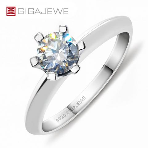 GIGAJEWE 0.5ct 5mm EF Round 18K White Gold Plated 925 Silver Moissanite Ring Claw Setting Jewelry For Women Girlfriend Gift