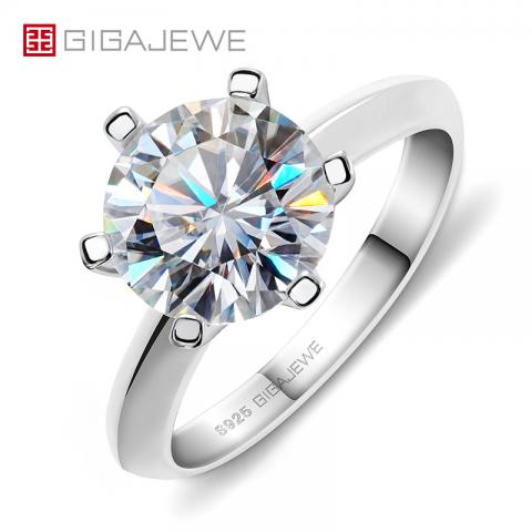GIGAJEWE 3.0ct 9.0mm EF Round 18K White Gold Plated 925 Silver Moissanite Ring For Women Diamond Test Passed Woman Girl Gift