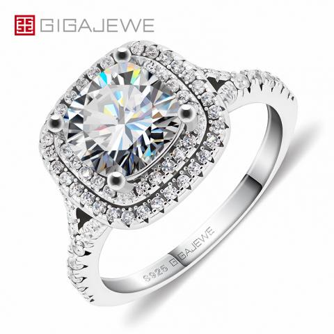 GIGAJEWE 2.5ct 8.0mm VVS D Colorful Cushion 18K White Gold Plated 925 Silver Moissanite Gorgeous Engagement Ring Claw Setting