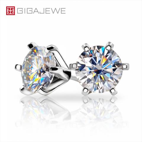 GIGAJEWE EF VVS1 Round Cut Total 4.0ct Diamond Test Passed Moissanite 18K Gold Plated 925 Silver Earring Jewelry Women Girl Gift