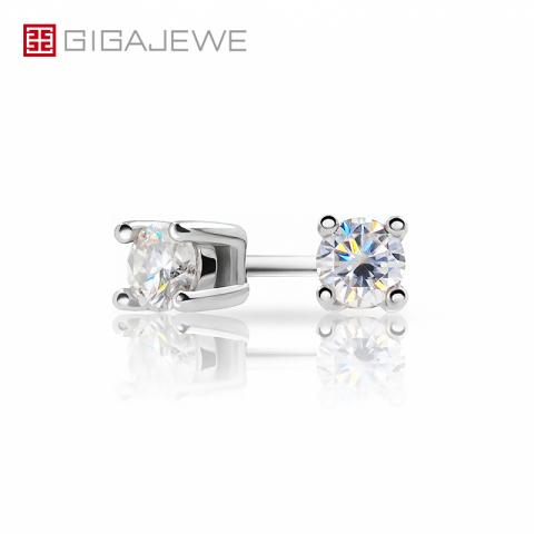GIGAJEWE EF Round Cut Total 0.2ct Diamond Test Passed Moissanite 18K Gold Plated 925 Silver Earrings Jewelry Woman Girl Gift