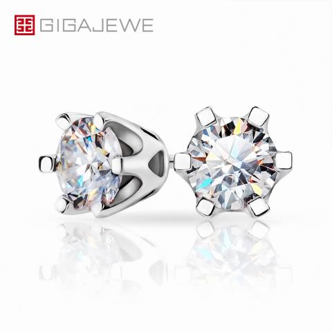 GIGAJEWE EF Total 1ct Round Cut Diamond Test Passed Moissanite 18K White Gold Plated 925 Silver Earrings Jewelry Woman Gift Gif
