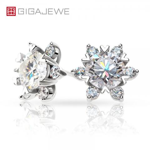 GIGAJEWE Moissanite 6mm Total 1.6ct EF Diamond Test Passed 18K Gold Plated 925 Silver Snowflake Earrings Jewelry Girl Women Gift