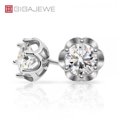 GIGAJEWE EF Total 1.2ct Moissanite Flower Six Prongs 925 Silver Earring 18K Gold Plated Diamond Test Passed Gift For Girlfriend