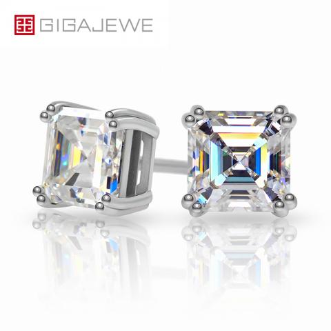 GIGAJEWE Total 1.6ct EF Asscher Diamond Test Passed Moissanite 18K White Gold Plated 925 Silver Earring Jewelry Woman Girl Gift