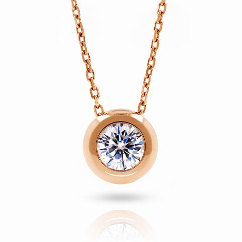 GIGAJEWE 0.5-1ct 6.5mm D Color Round 14K/18K Rose Gold Moissanite Bezel Set Necklace Diamond Test Passed Jewelry Women Gift