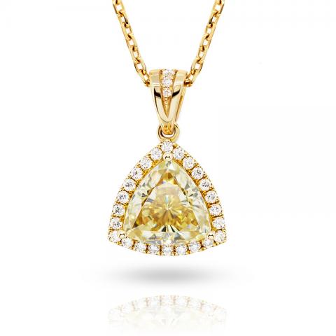 2.7ct Yellow Gold 9K/14K/18K Necklace 8.5mm Trilliant Cut Vivid Yellow Color Moissanite Necklace , Gold Necklace,Women Gifts,Women Jewery