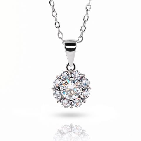 GIGAJEWE 0.5ct 5mm EF Round 18K White Gold Plated 925 Silver Moissanite Necklace Diamond Test Passed Jewelry For Girlfriend Gift